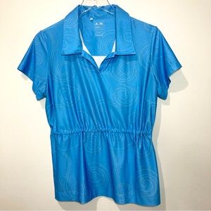 Adidas Golf Clima Cool Golf Shirt Collar Adjust Waist Short Sleeve Blue NWOT